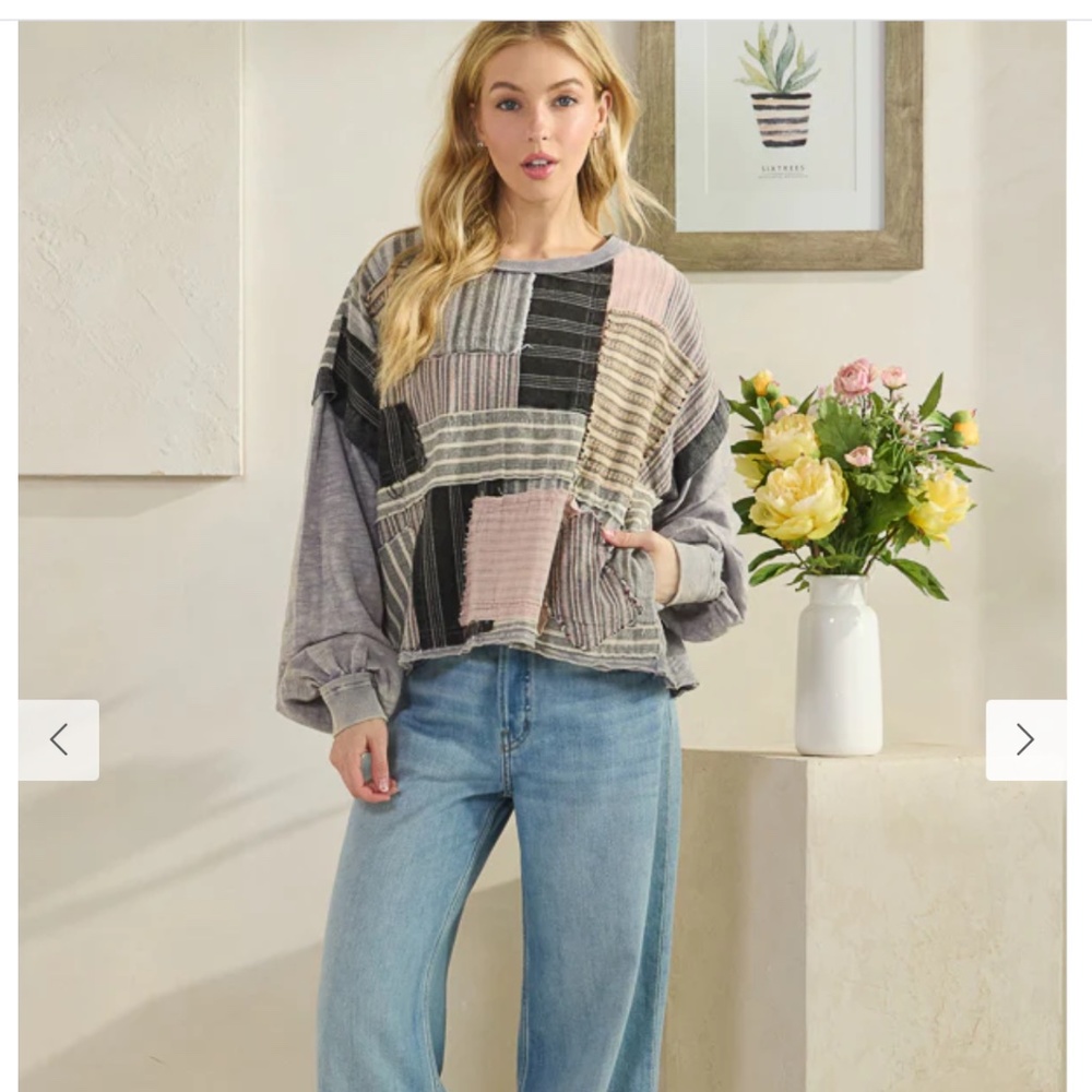 🎉 Oli and Hali “ KAYE 2  “ Oli & Hali MIXED FABRIC PATCHWORK TOP 60A - Picture 4 of 6